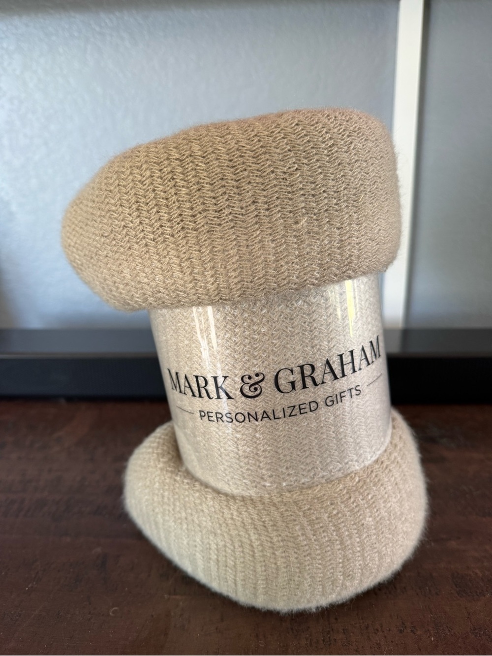 Mark & Graham Tan Knit Fringe Throw